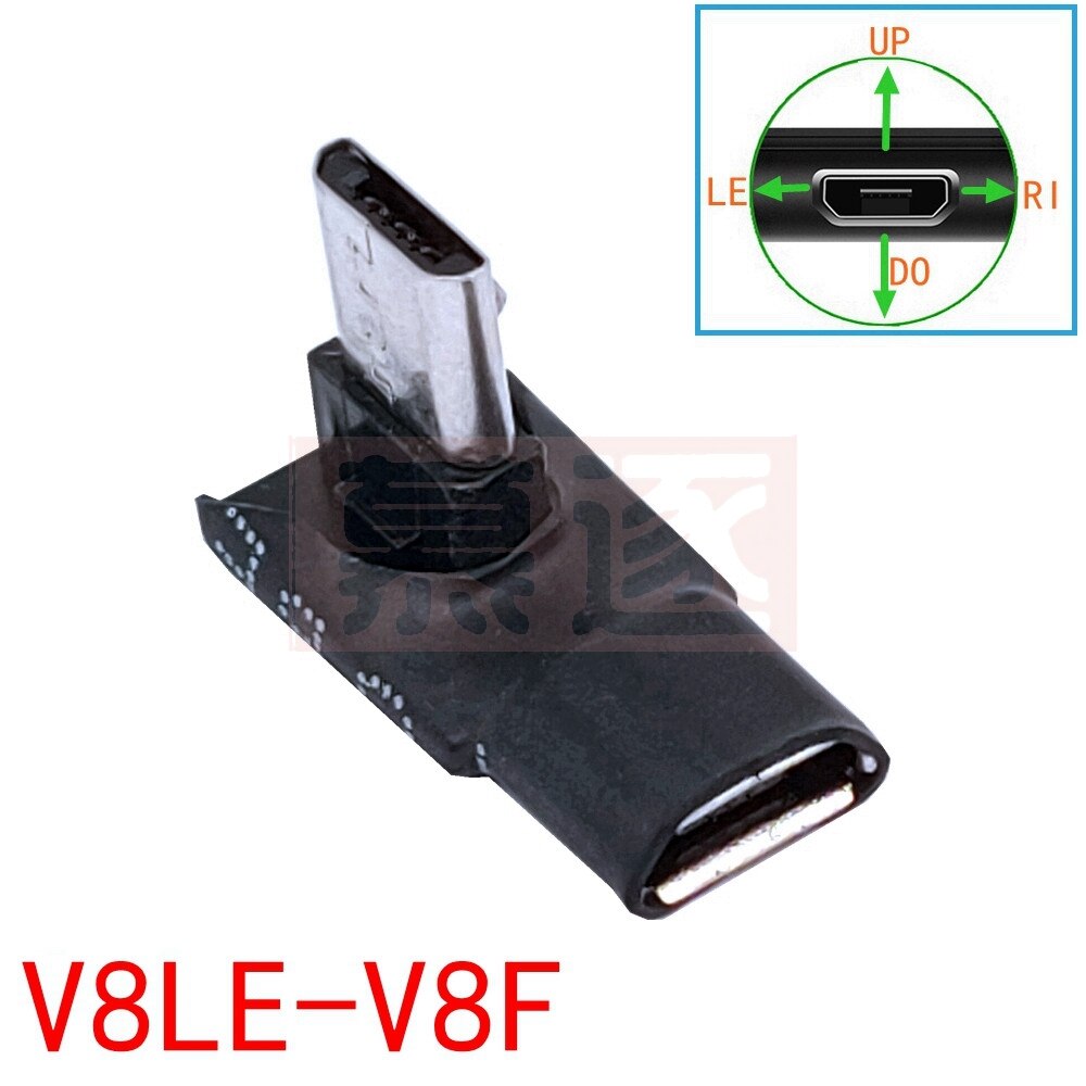 90 Degree USB Left &amp; Right Angled Micro 5pin Female to Micro USB Male Data Adapter To Mini USB Connector Plug Micro USB: V8LE-V8F