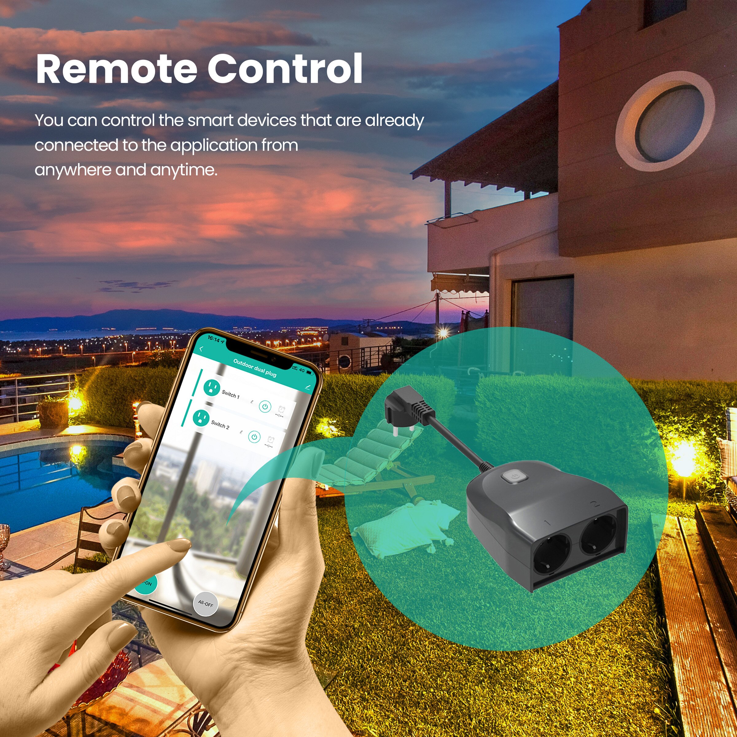 Tuya-enchufe inteligente IP44 para exteriores, enchufe con WiFi, resistente al agua, 2000W, controlador externo para la UE, Smart Life, Alexa y Google domótica