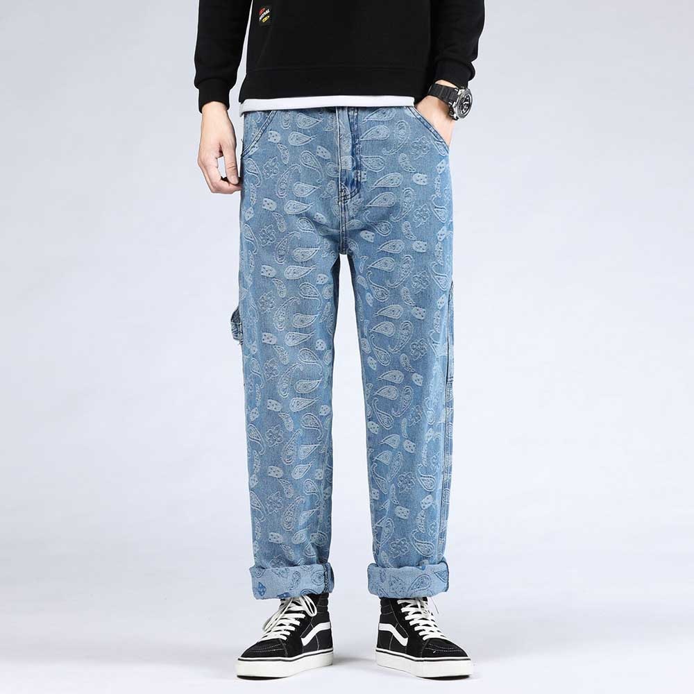Hiphop harem jeans plus size heren casual denim broek losse baggy rechte broek streetwear herenkleding
