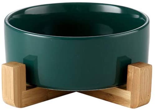 Bol pour chat surélevé en céramique avec support en bois, nourriture pour animaux domestiques, distributeur d'eau pour chats et chiens: Green / S