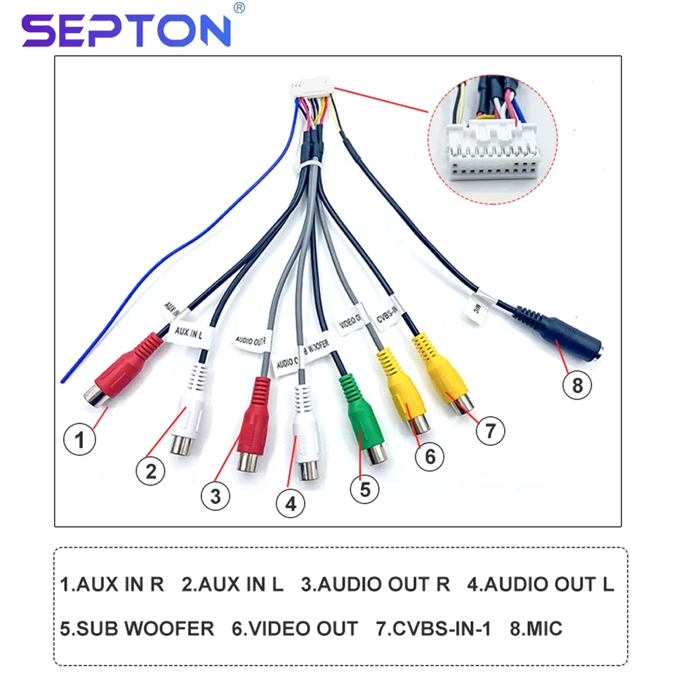Accesorios para coche de Radio Android de 20 pines, arnés de cables de salida, adaptador de Cable RCA Universal, conector de cableado, línea de interfaz de micrófono de 3,5mm