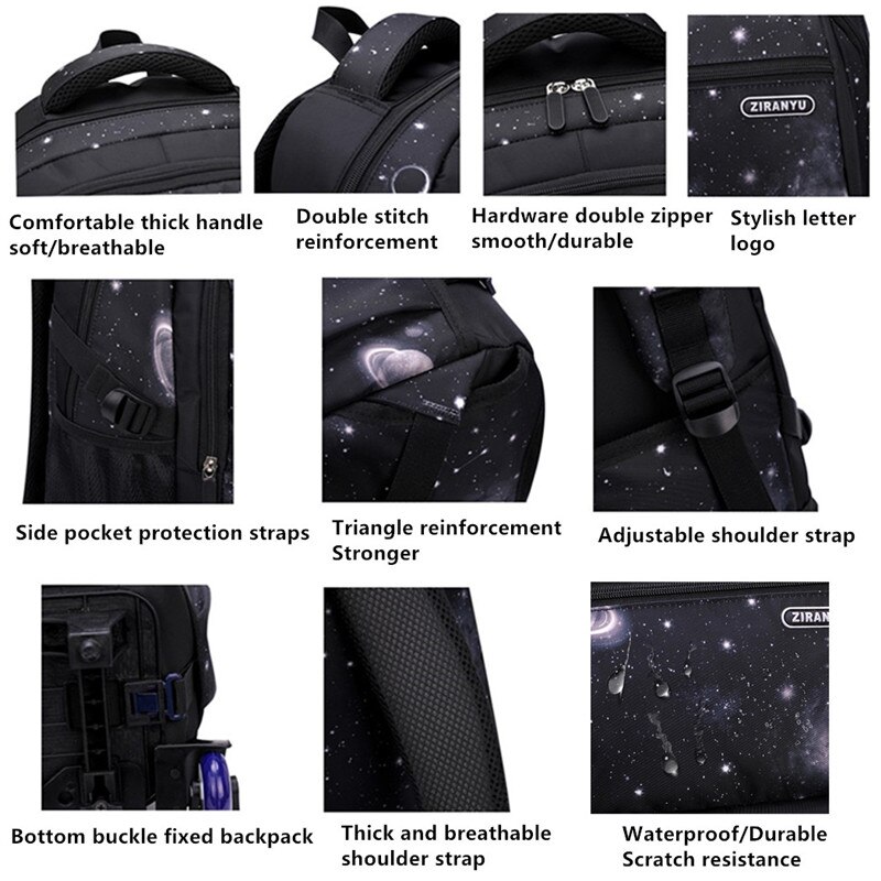 Rollende rugzak voor jongens, tas met wieltjes, duurzame schooltassen, reistassen, handbagage voor kinderen, mochila