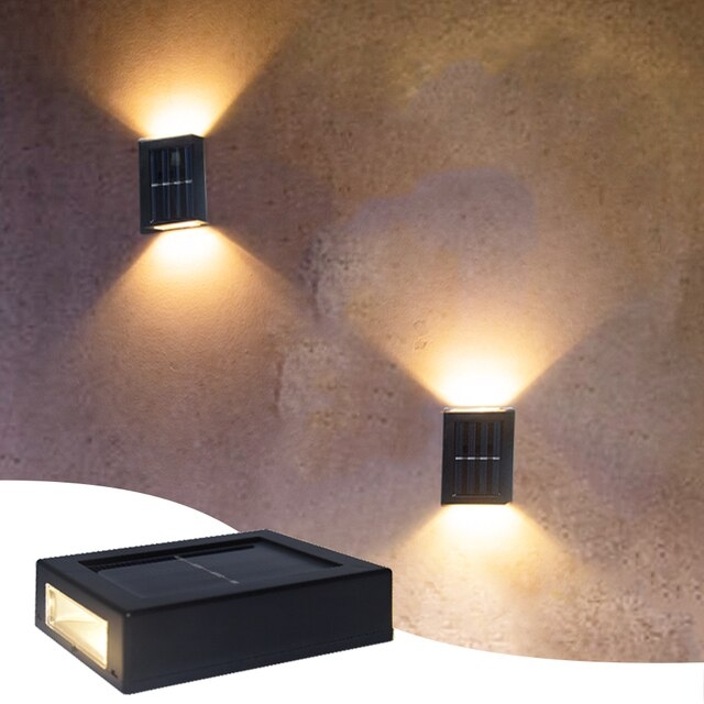 LED lumière solaire extérieure étanche lampe murale solaire haut et bas éclairage jardin escaliers clôture décoration lumière du soleil alimenté lampe: orange