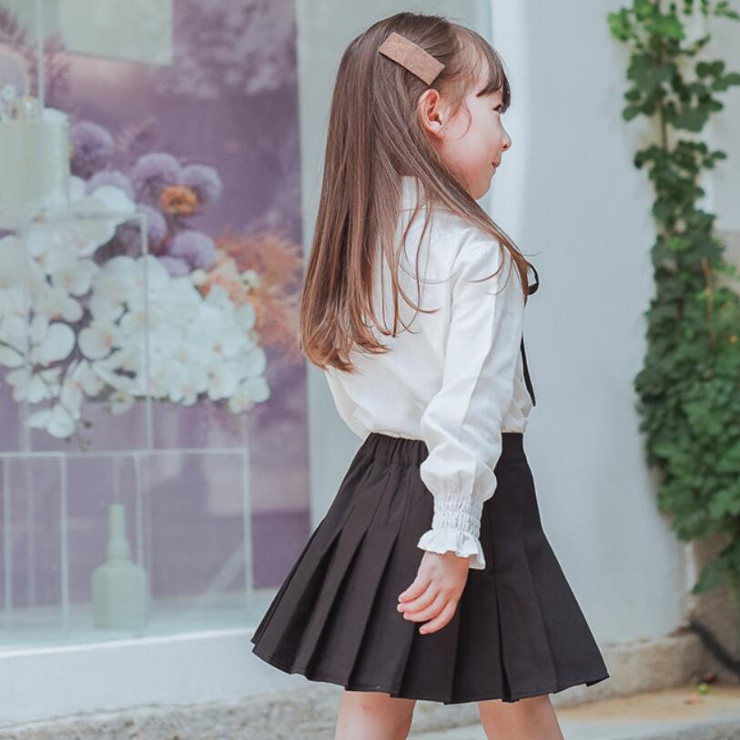 Peuter Teen School Meisjes Blouse Witte Lange Mouw Boog Turn-Down Kraag Lente Herfst Kids Tops Shirts Voor Meisjes kinderen Kleding