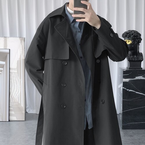 Cappotto Uomo Duohropke Verde - Trench Doppiopetto Classico Con Cintura Primavera/autunno - 5