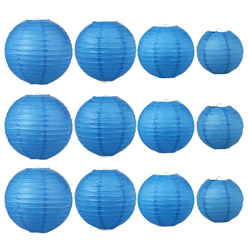 12pcs Foldable Paper Chinese Lanterns Festive Round Hanging Lantern Decor for Year Spring Festival - Golden (6 Inches + 8 In: Blue