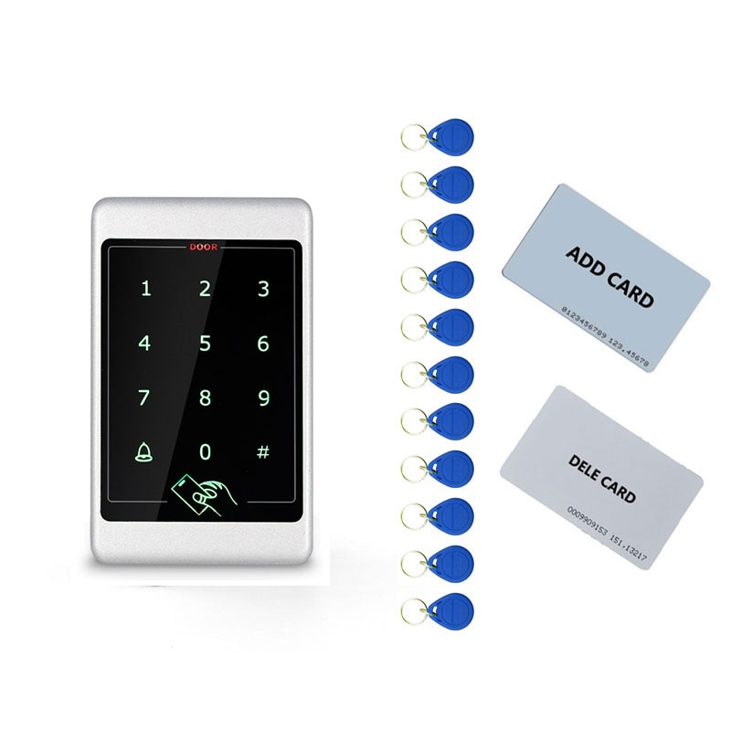 Metallinen kulunvalvonta kosketusnäppäimistö rfid  id 125k ip66 vedenpitävä kulunvalvontajärjestelmä 4000 käyttäjää 2 kpl emokortti 10 kpl tunniste