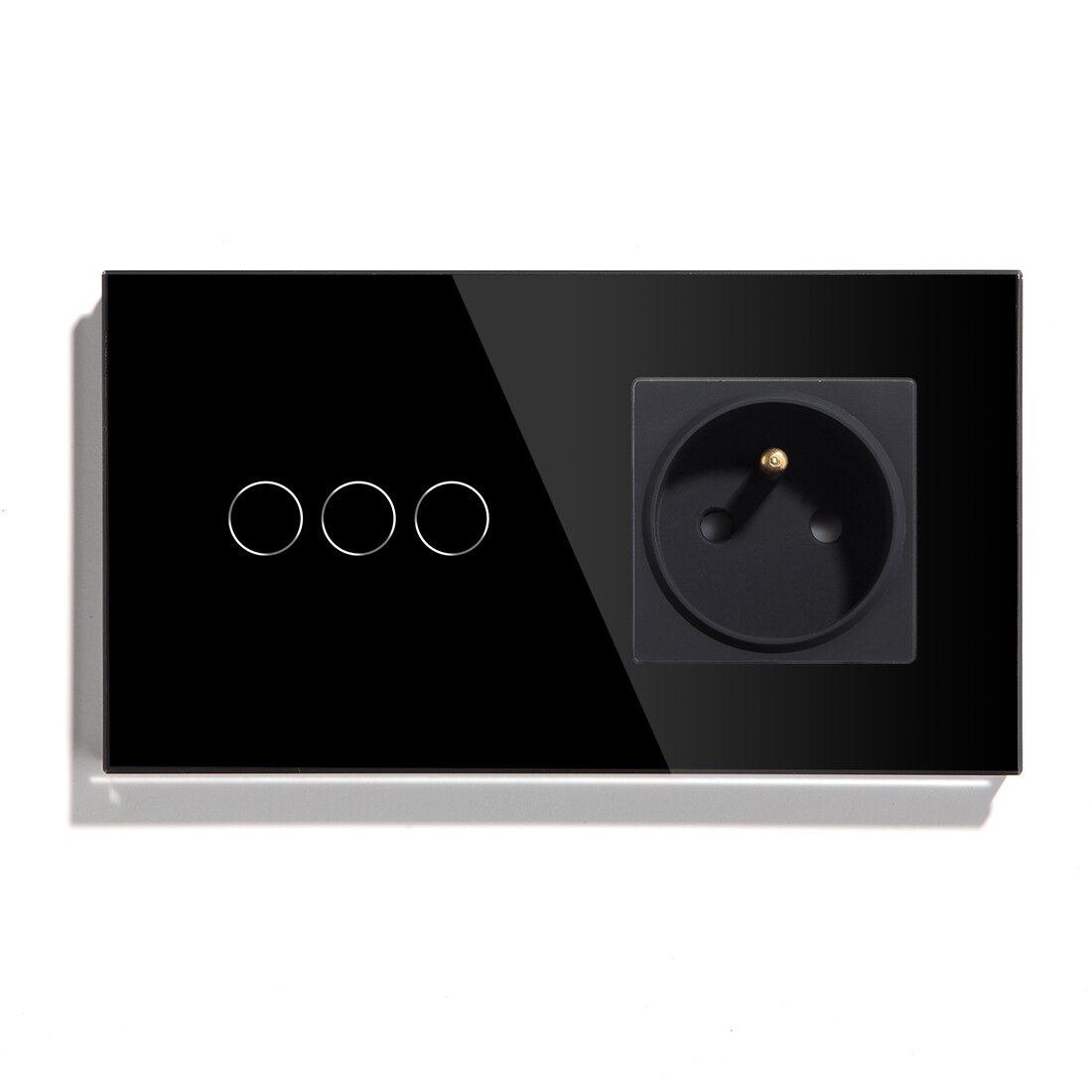 BSEED Touch Light Switch 1 Gang 2 Gang 3 Gang With FR Wall Socket White Black Gold Wall Sensor Switch Crystal Glass Panel Home: Black 3 gang / 2 Way