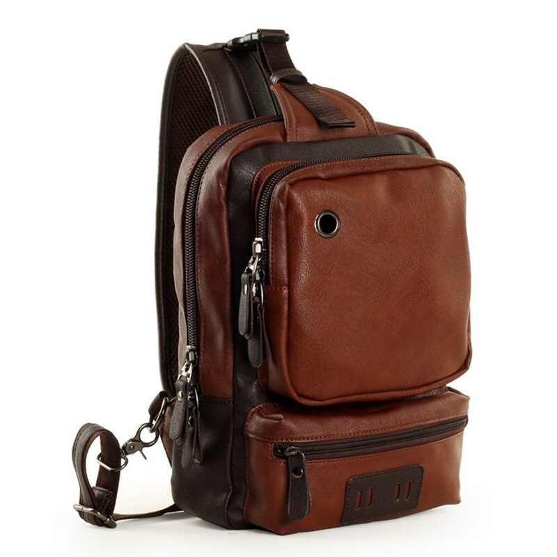 Männlichen USB Ladung Taschen männer Brust Tasche PU Umhängetasche Diagonale Paket Bote Reisetasche Crossbody Rucksack: Braun