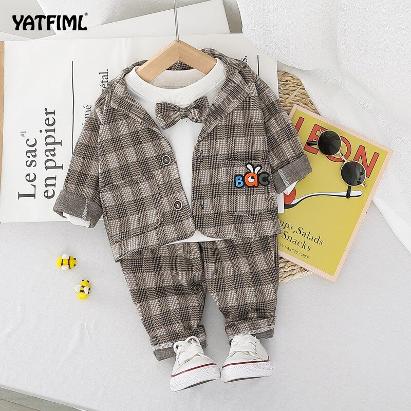 YATFIML-ropa de otoño para bebés, trajes de boda para niños, vestido de cumpleaños de viento británico, traje de caballero, ropa para niños