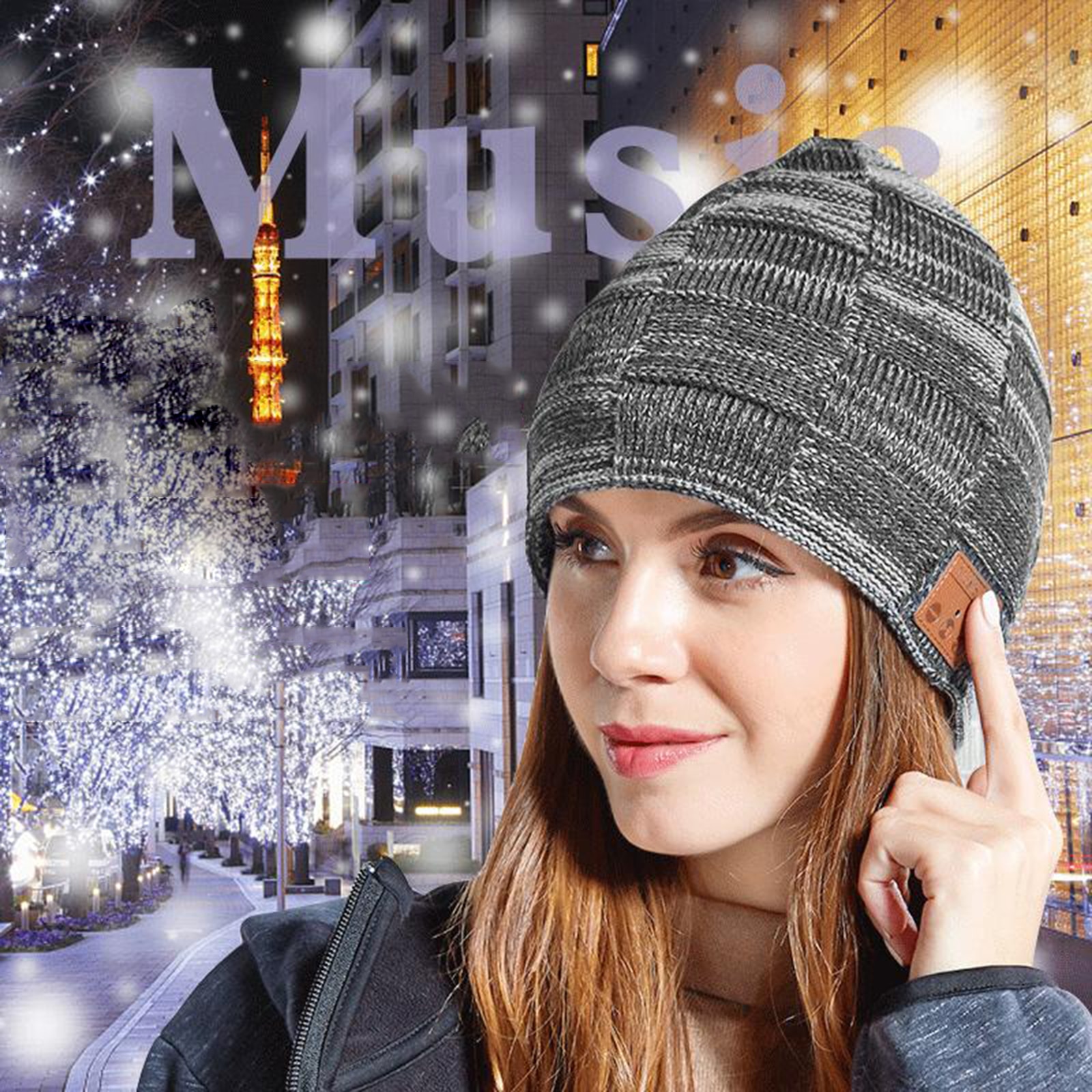 Cuffie Stereo per cappello lavorato a maglia caldo berretto lavorato a maglia Bluetooth per donna uomo