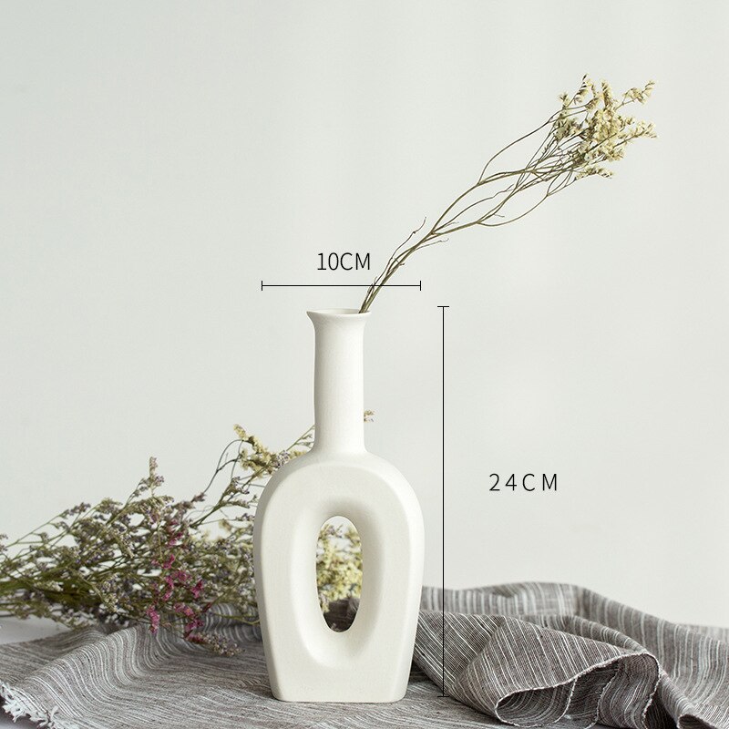 White Ceramic Vase Ornaments Dried Flowers Small Fresh Living Room Flower Arrangement Starry Table Home Decoration: Elegant (gray)