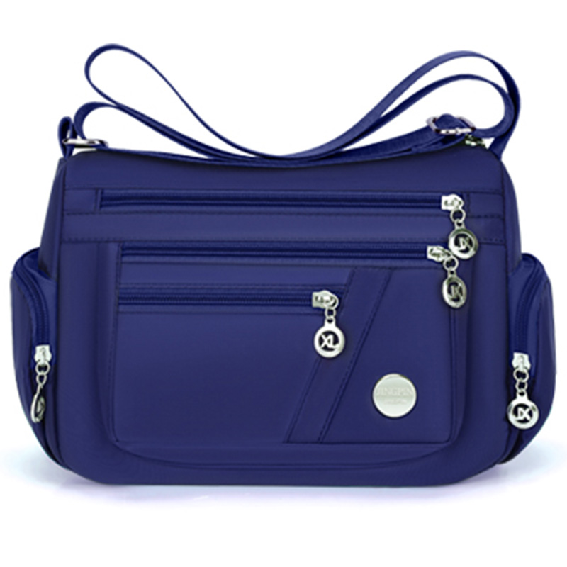 style neutral nylon fabric ladies' handbag Oxford cloth shoulder strap crossbody bag travel bag multi-compartment casual bag: Blue