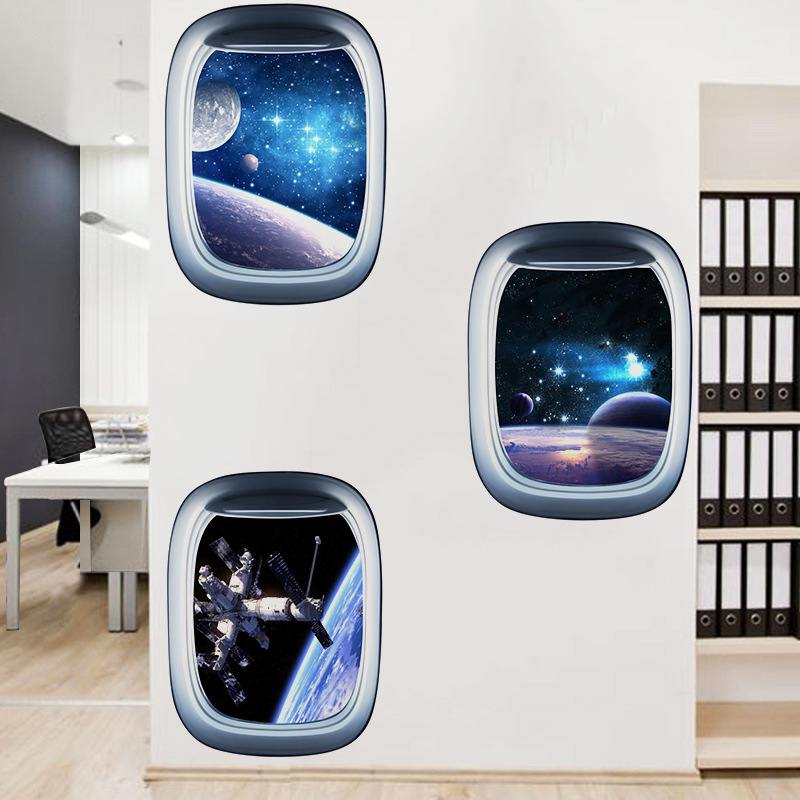 Pegatina de pared 3D de galaxia espacial y planetas, papel tapiz de vinilo impermeable para decoración de guardería