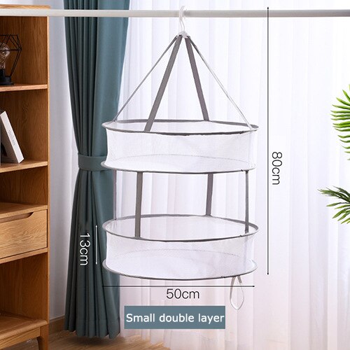 Double-Layer Clothes Drying Net Mesh Hanging Flat Clothes Drying Rack Collapsible Toys Dryer For Household drying socks: Small double layer