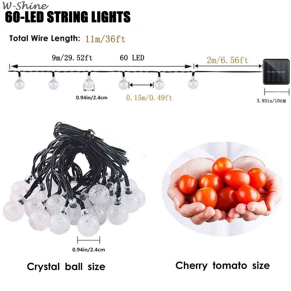 60 LED Solar Powered Bulbs String Lights Waterproof LED Fairy String Light For Outdoor Yard Garden Light Festival Decoration