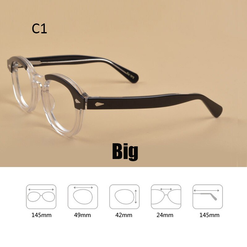 Johnny Depp Style Blonde Acetate Eyeglass Frames – Round, Hippie, Unisex, 44mm Lens Width 5 thumbnail image