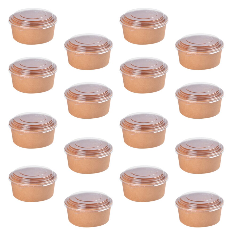 20 stk engangs kraftpapir skåle frugtsalat skål mademballage beholdere fest favor  (16oz,  med låg): Som vist 2