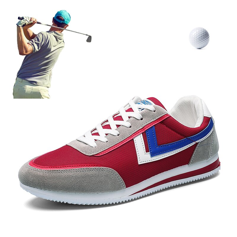 Breathable Mesh Sport Shoes Men Sneakers Ultra Light Golf Shoes Comfortable Athletics Golf Training Shoes Male Green White Shoe: Red / 10