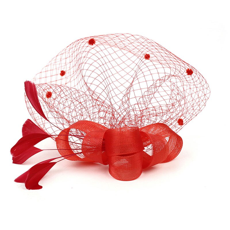 Braut Schleier Hut Fascinator Clip Feder Damen Tag Rennen Hochzeit Party Braut Mesh Tiara Braut Haar Zubehör Haar Schmuck: Rot