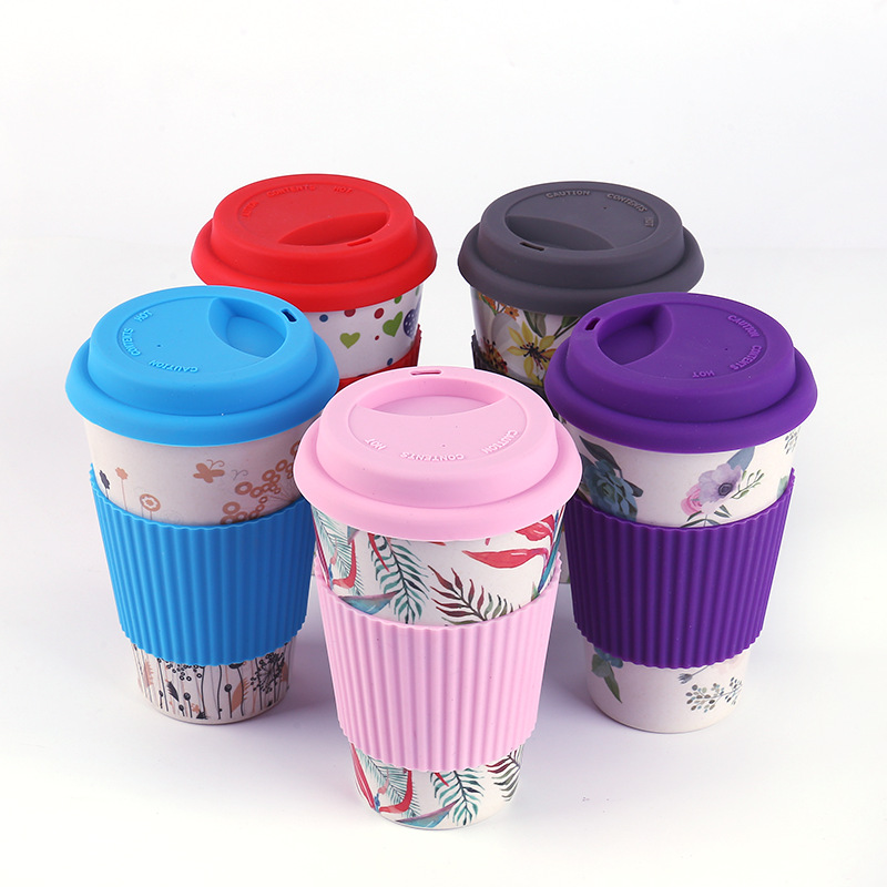 Taza de café de fibra de bambú ecológica, Taza de Viaje con tapa, portátil, para Cerveza, Té, tazas de leche, 400ml