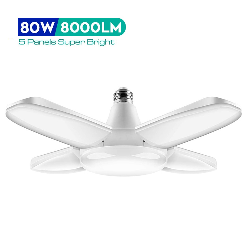 80W 156 LED luz de techo garaje E27 Deformable Led Garage lámpara con 4 paneles ajustables 360 iluminación garaje luz Led: 80W 156LED White