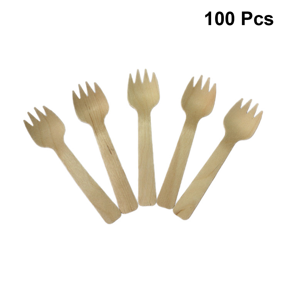 100 Stuks Wegwerp Houten Vorken Hout Spork Servies Feestartikelen Voor Cake Dessert Kaas