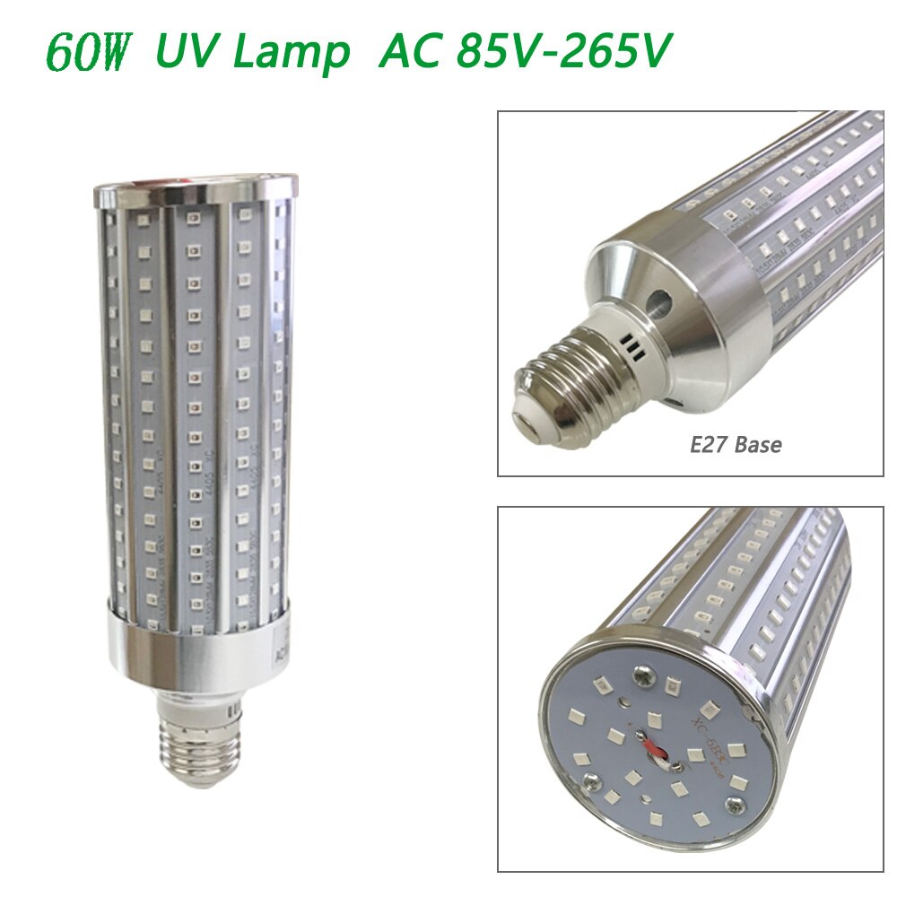 E27 Ultraviolet Led Germicida Lamp Disinfecting Light UV LED Disinfection LED Bulb 110V LED UVC Bulb 220V Bactericidal Light 60W: 60W