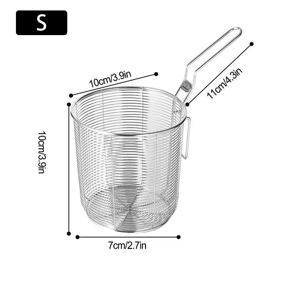 Mini Deep Frying Basket with Handle 304 Stainless Steel Strainer Mesh Chip Filter Fryer Chip Serving for Dumplings French Fries: black