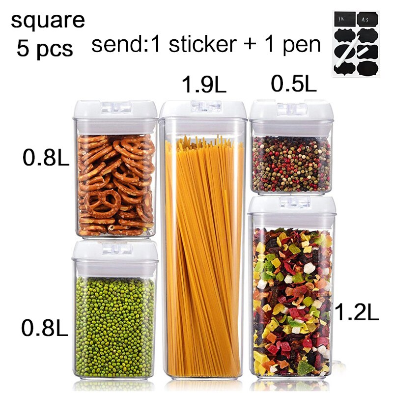 Food storage tank Purchase Food storage container Acrylic kitchen storage multigrain storage jar transparent sealed kitchen jars: 5 pcs set