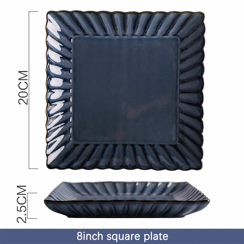 Dinner Plates Food Plates Dish Salad Soup Bowl Klin Glaze Blue Plates and Bowls Set Dinnerware Set Dishes for Restaurant: 8inch square plate