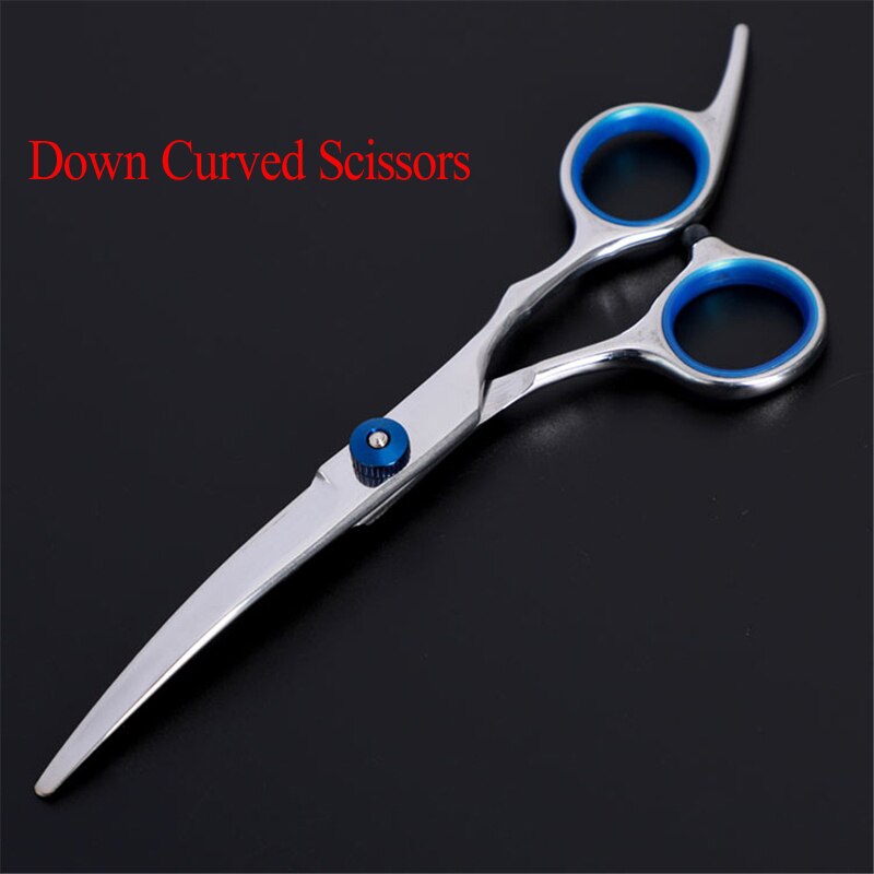 Pet Grooming Scissors Stainless Steel Dog Cat Hair Seam Chunker Scissors Up and Down Curved Scissors Sharp Haircut Pet Tool Set: Blue D