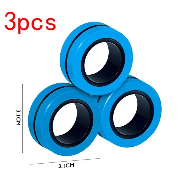 3Pcs Anti-stress Magnetic Rings Magnetic Bracelet Ring Unzip Toy Magic Ring Props Tools Decompression Toys Finger Rings Toy: Blue