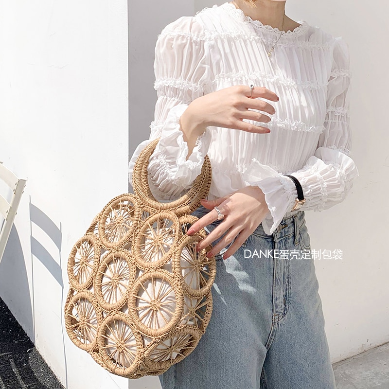 Strand halm vesker for kvinner sommer rotting bag håndlaget hulvevd strand bag casual bohemia bali håndveske bolsos mimbre