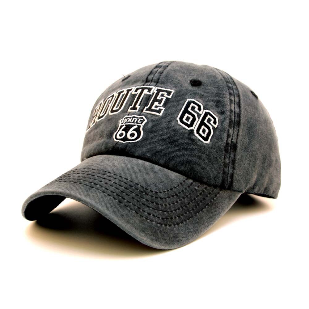 bomull brev rute 66 retro baseballcaps europeisk og amerikansk stil vasket denimcaps: Svart