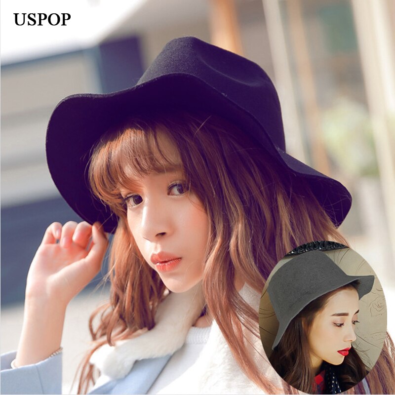 USPOP women winter hats wool fedoras adjustable unisex solid color wool hats