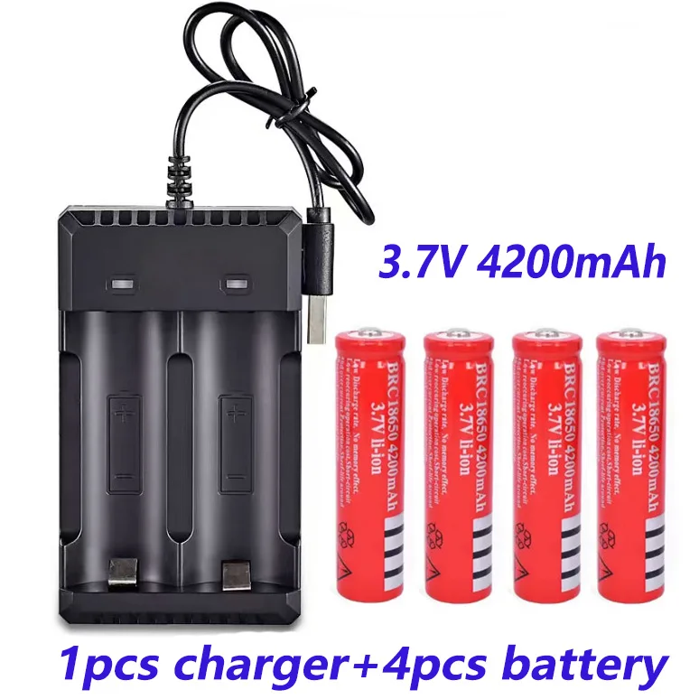 100% original 18650 Rechargable Battery 18650 3.7 V Battery for LED Lantern torch+USB Charger: green