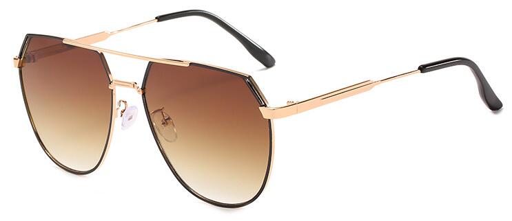 Polygon zonnebril dames heren vintage metalen gradiënt zonnebril luxe  uv400 tinten grote frame brillen: Gouden thee