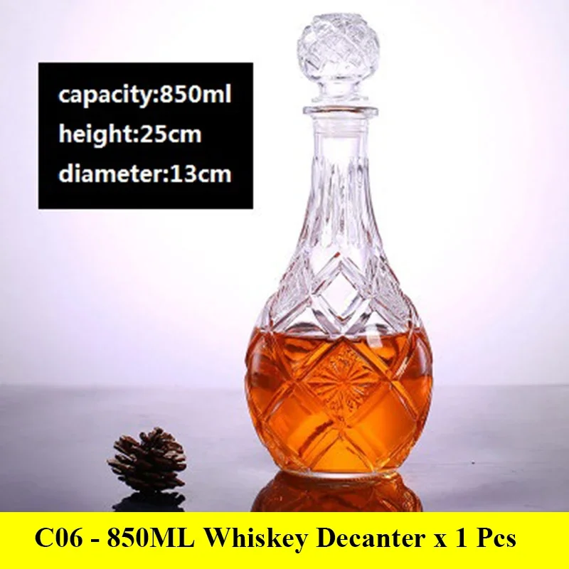Decantadores de whisky de vidrio sin plomo para licor Scotch Bourbon, botella de copa de vino de 3 estilos, novedoso, 1000ml: Plata