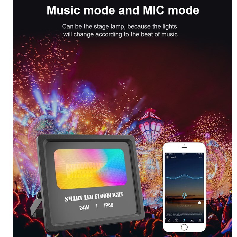 Smart RGB Spotlight Wall Outdoor Lighting 220V 110V LED FloodLight 24W Reflector LED Flood Light IP66 Waterproof Warm Cold White