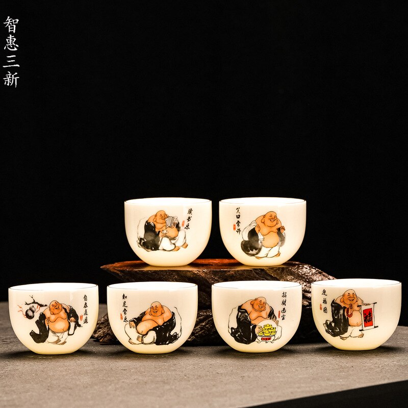 Taza de cerámica de jade Suet hecha a mano, taza de meditación Personal de viaje, tazón de té pintado a mano, juego de té Pu'er Master Cup