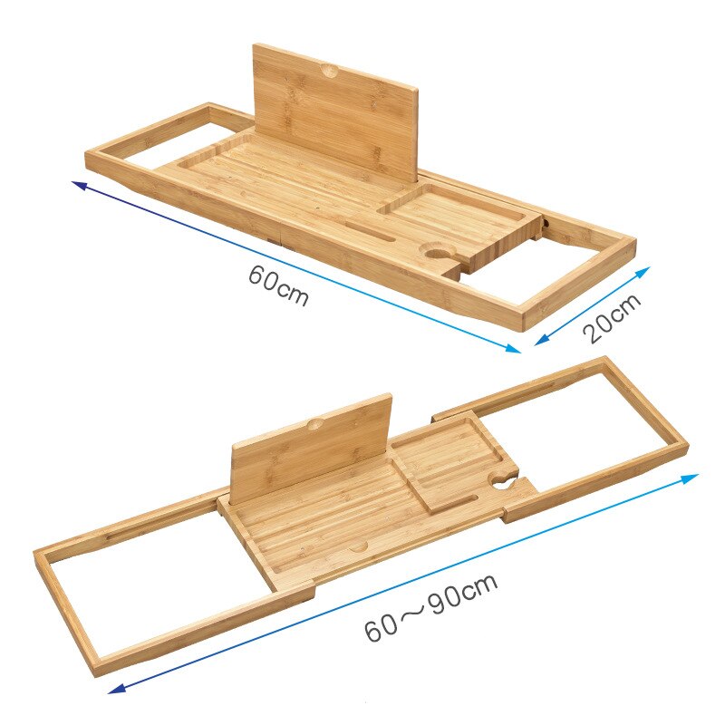 Extendable Bamboo Bath Caddy Tray Adjustable Home Spa Wooden Bathtub Tray Book Wine Tablet Holder Reading Rack: C Extendable