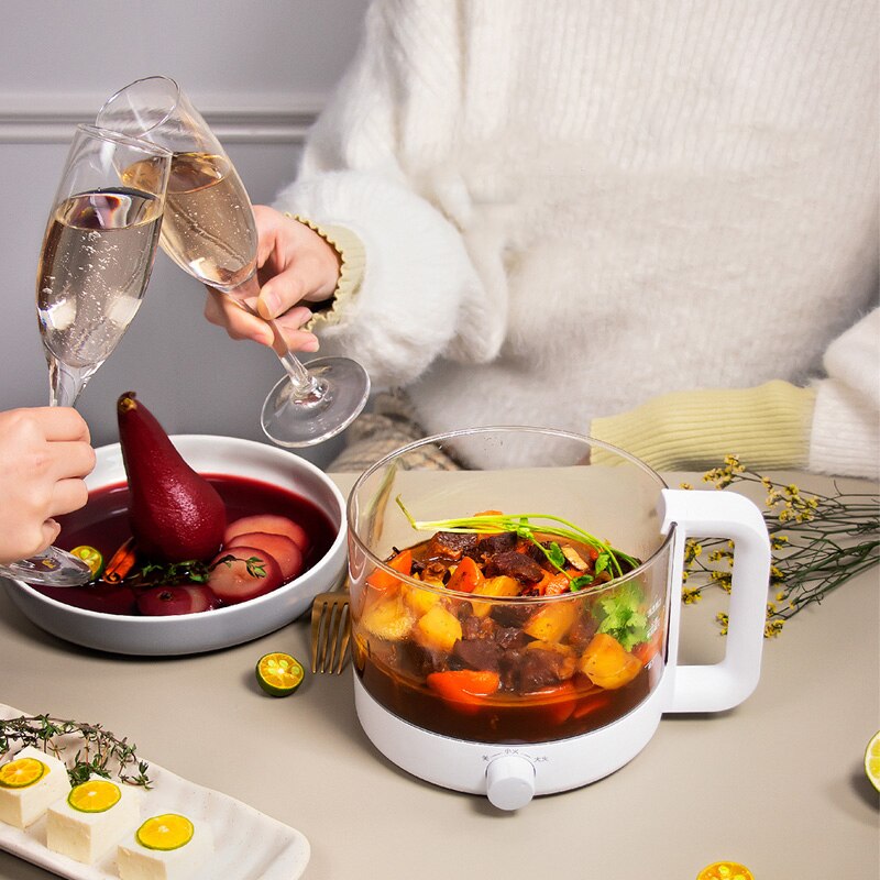 Marmite électrique en verre, 600W, multicuiseur, mijoteuse, ragoût, bouillie, soupe, préservation de la santé, appareil de cuisson, 1,2 l