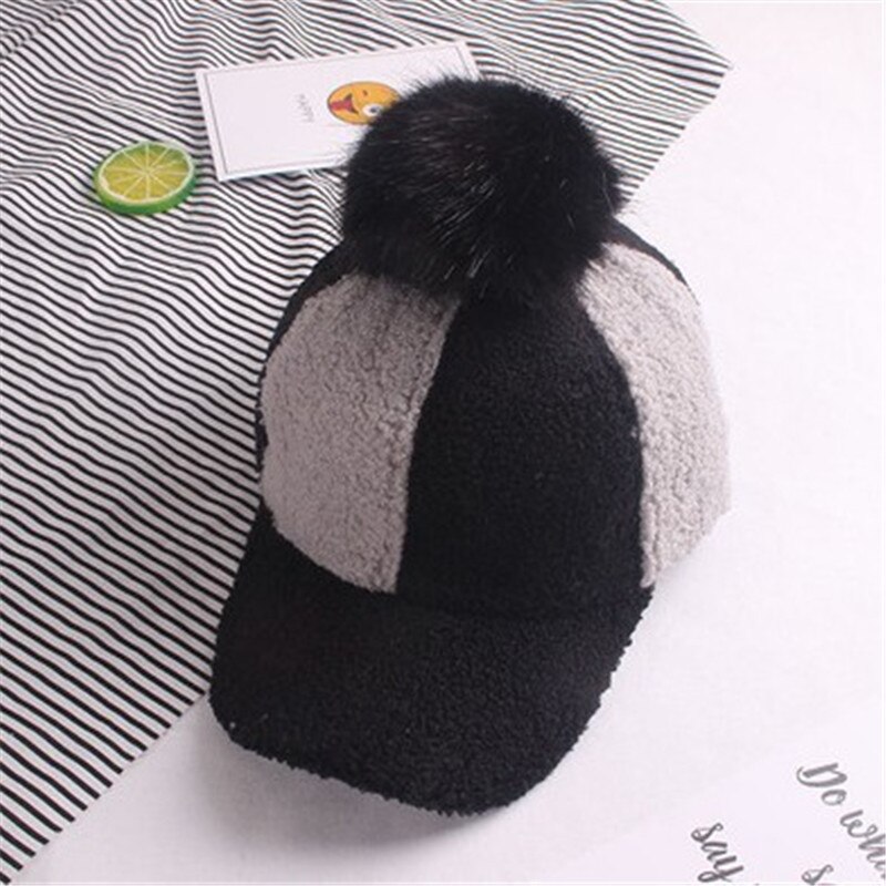 Baseball Cap Kinderen Snapback Hip Hop Hoed Pompom Winter Warm Cap Jongens Meisjes Gorras: Black