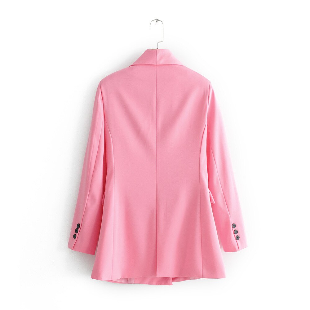 Rosa v-ringad långärmad kostym dam kontorsskräddad krage jacka kostymer kvinnlig tailleur femme