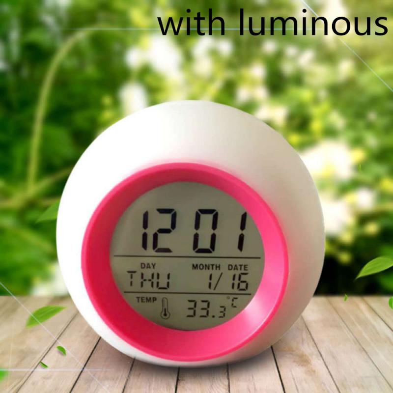 1 Pcs Colorful Backlight Round LED Alarm Clock Thermometer Calendar Week Display Electronic Lazy Kids Clock: 01