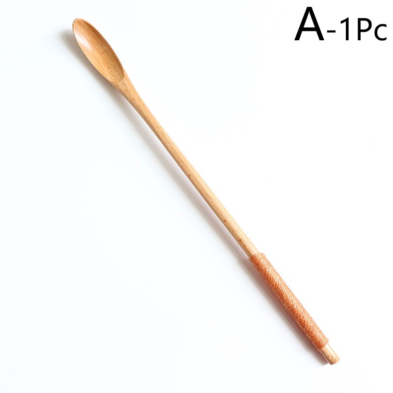 Natural Wooden Spoon With Long Thin Handle Stirring Rod Mixing Spoons Dessert Coffee Tea Honey Supplies Kitchen Tools Tableware: A-20CM