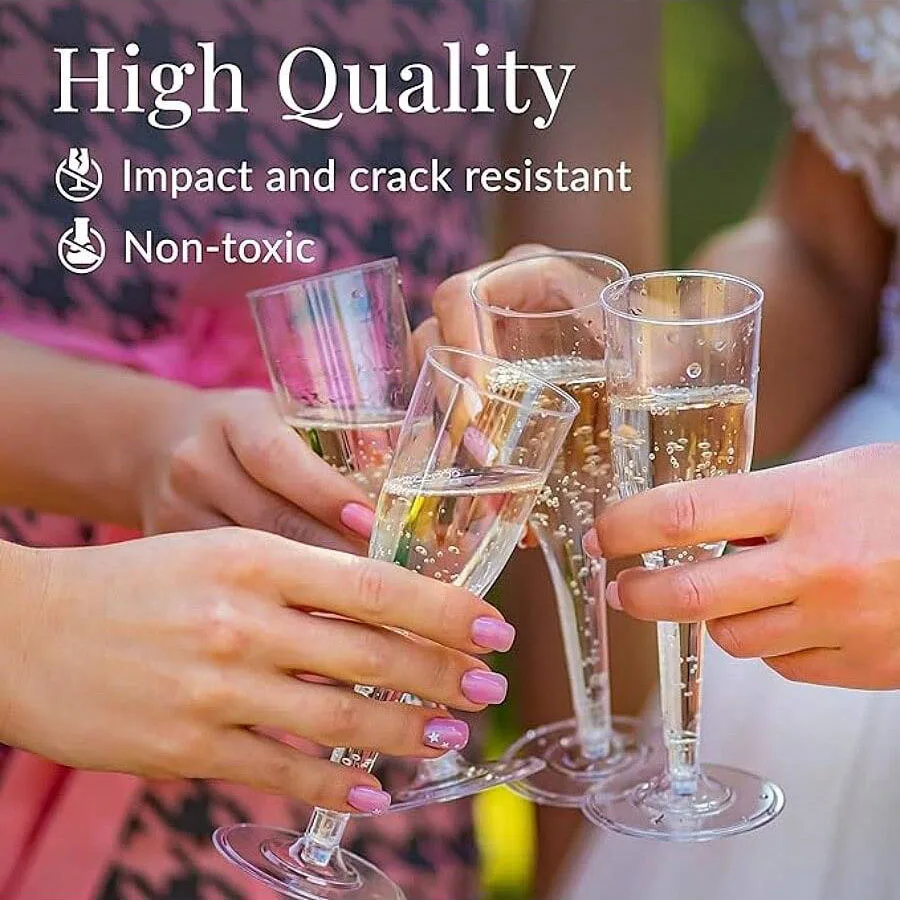 25 Champagne Glasses Disposable Cocktail Glasses Plastic Red Wine Glasses Tall Glasses Gold Powder Martini Glasses Party Bar