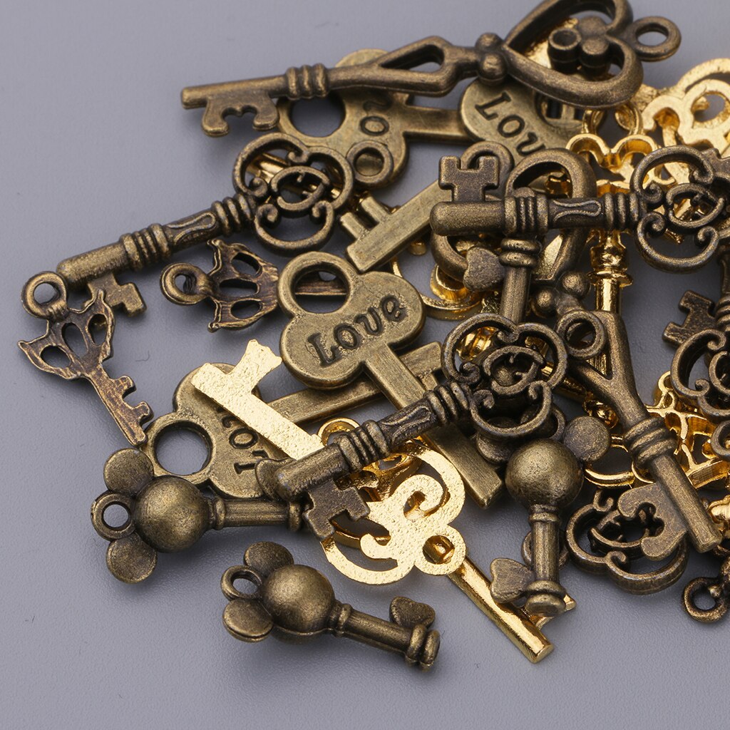 50 Stuks Diverse Vintage Key Charms Brons Gouden Hangers Voor Sieraden Maken