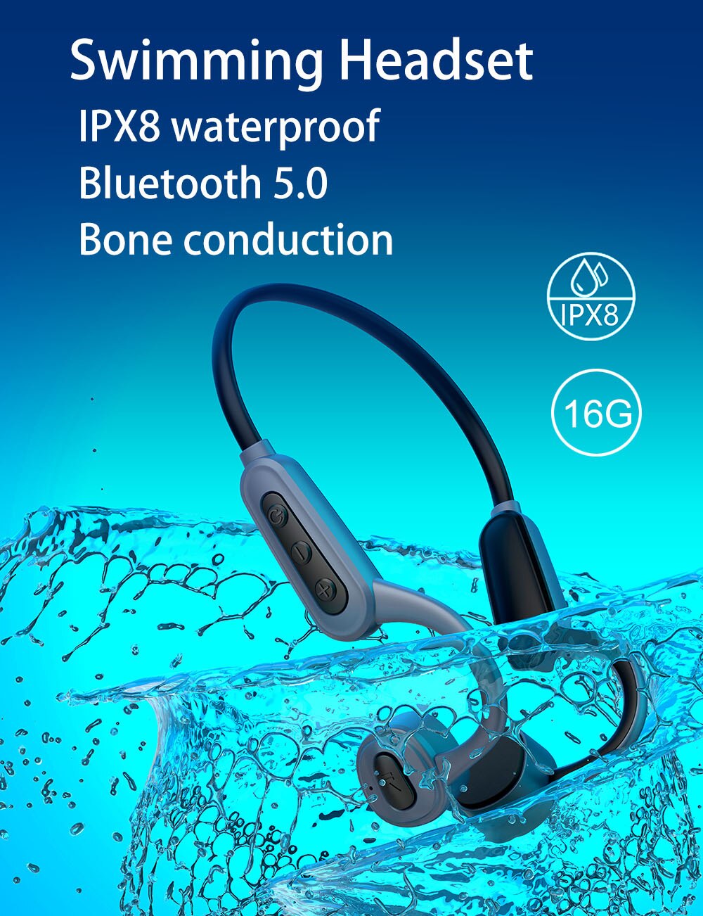 003 Waterproof IPX8 Diving Swimming Surfing Wireless MP3 Player 16GB Bone Conduction Bluetooth Headset Music Player